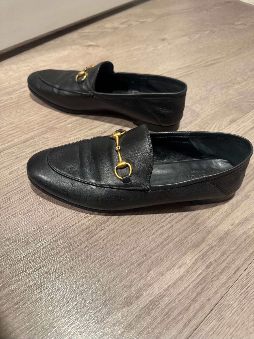 Gucci Black Leather Slip-On Loafers with Gold Bit Hardware - Picture 3 of 5